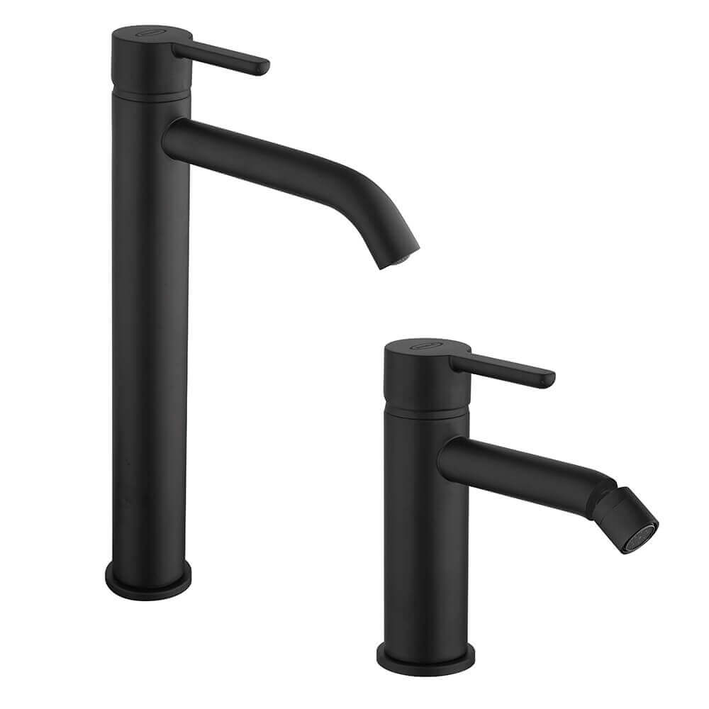 Miscelatori lavabo alto e bidet Jacuzzi | rubinetteria serie Sunset nero Arcshop