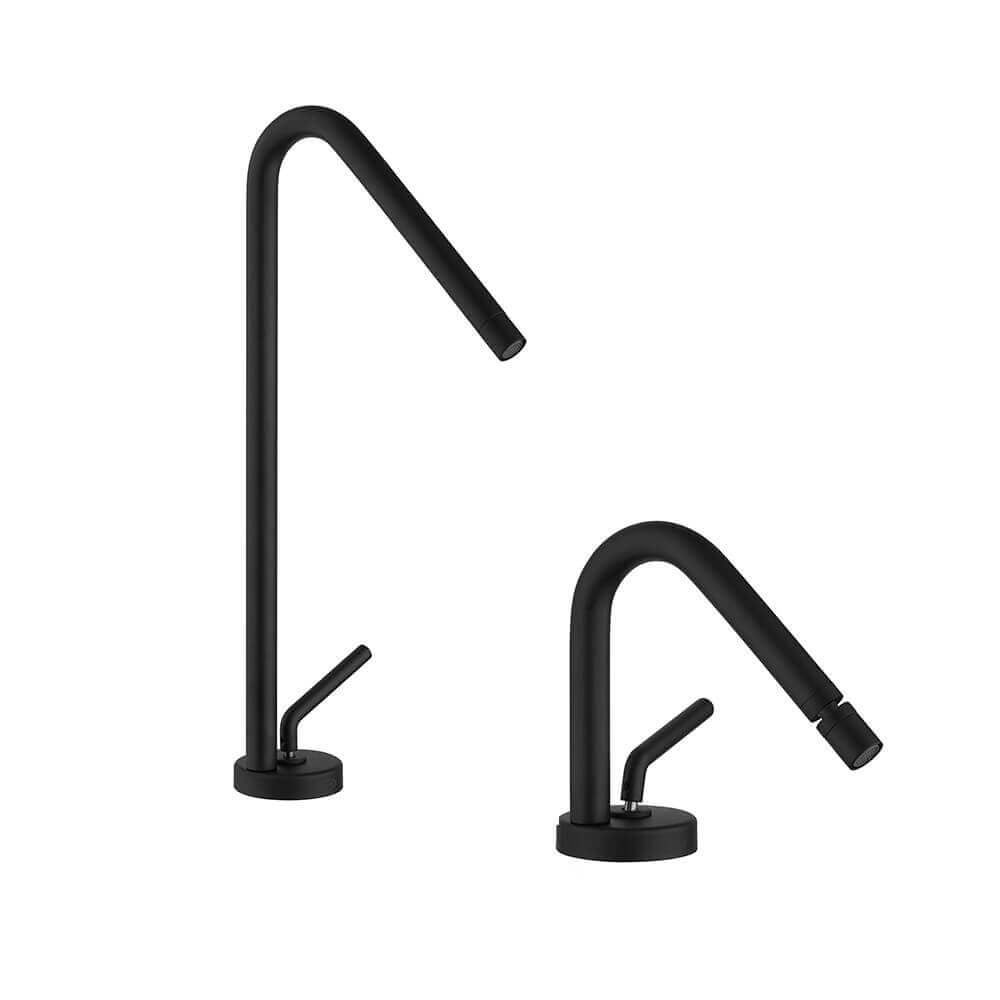 Coppia rubinetti per lavabo alto bidet nero opaco serie Lumos per piletta click clack Arcshop