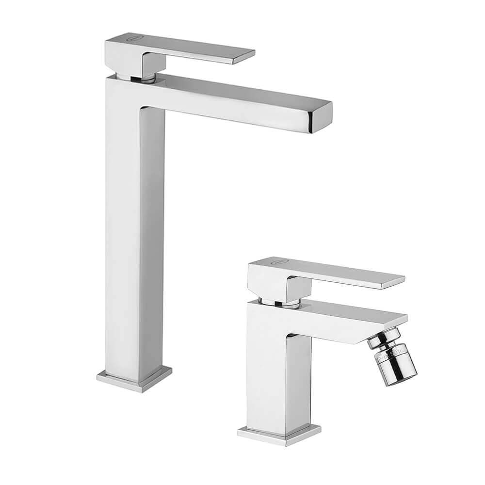 Coppia miscelatori lavabo alto e bidet Jacuzzi Rubinetteria Twinkle per piletta click clack