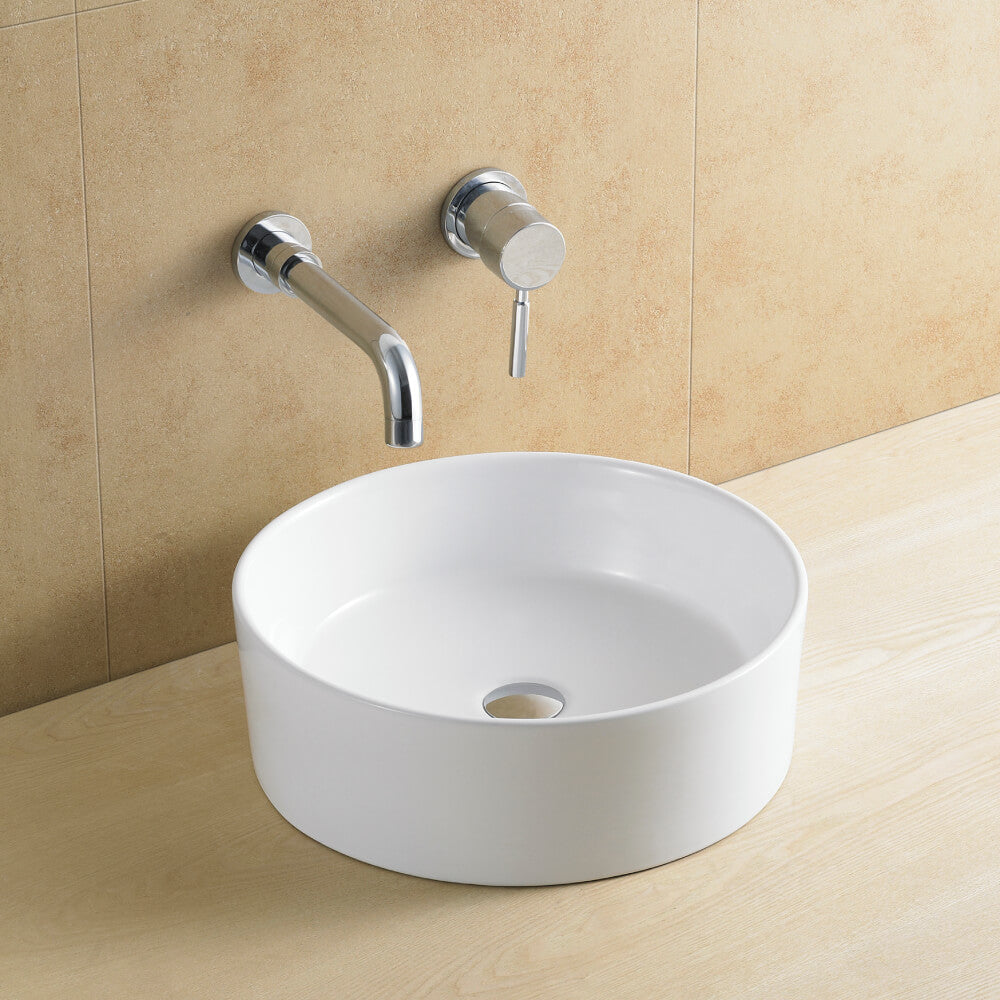 Lavabo da appoggio tondo in ceramica bianco lucido