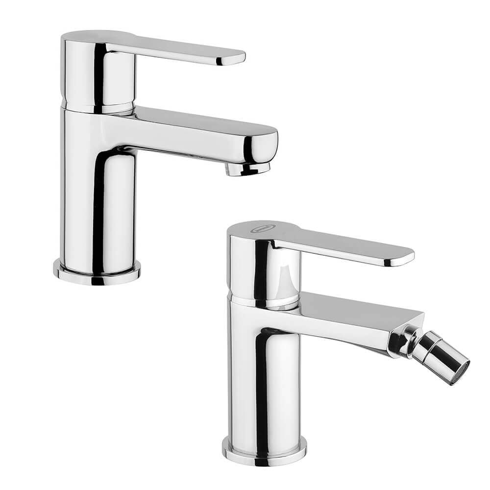 Set miscelatori lavabo + bidet Jacuzzi | rubinetteria Eolo ottone cromato per piletta click clack Arcshop