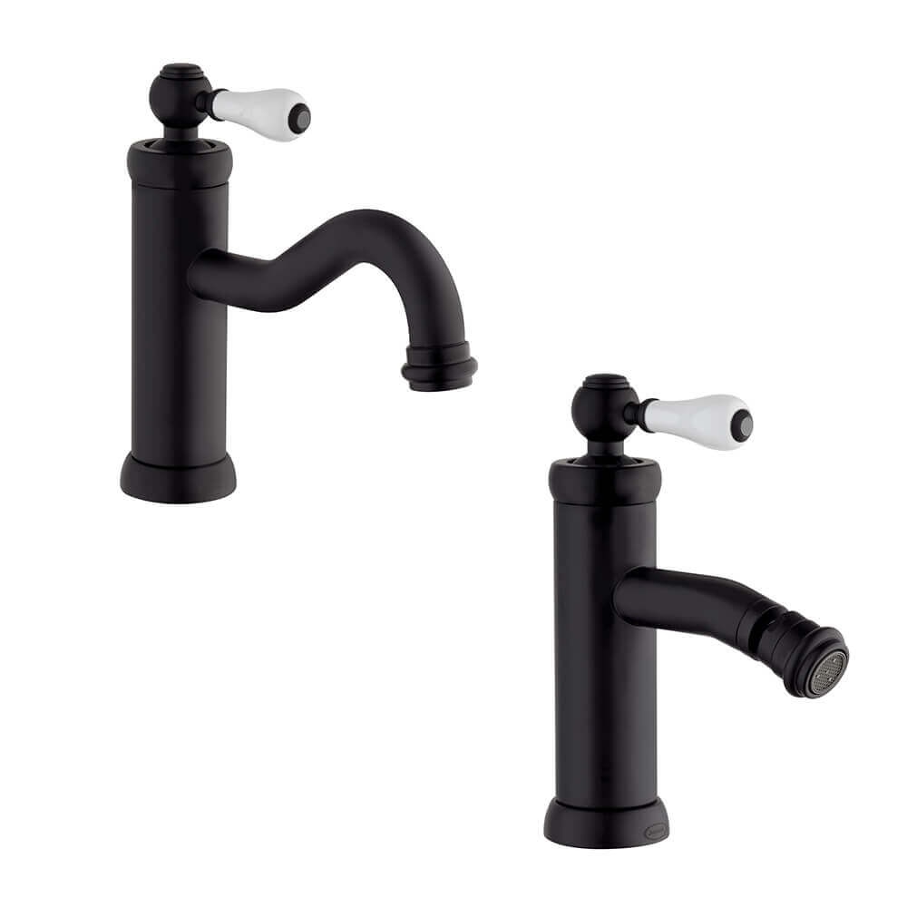 Coppia rubinetti serie Tosca lavabo e bidet Jacuzzi Rubinetteria nero opaco per piletta click clack Arcshop