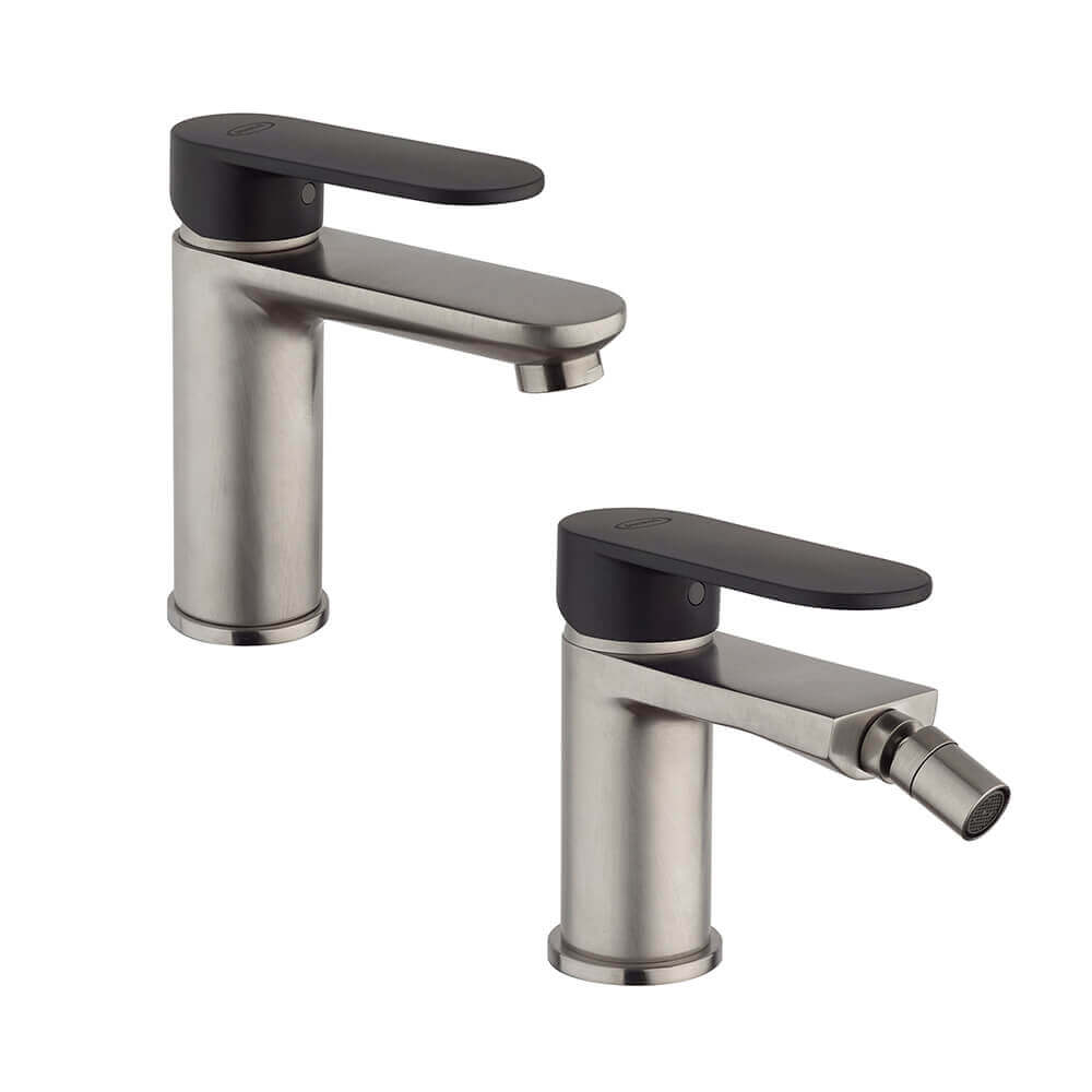 Set rubinetti lavabo e bidet Jacuzzi Rubinetteria nichel e nero opaco per piletta click clack