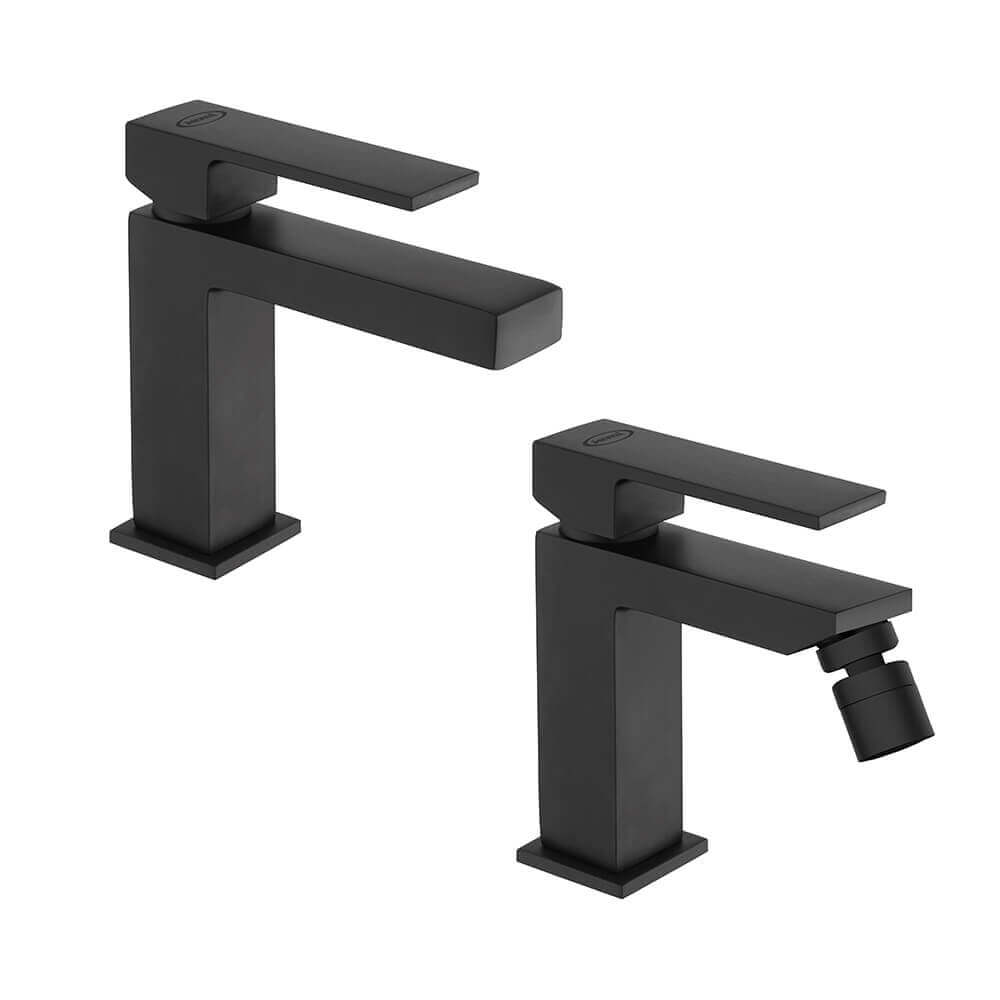 Coppia miscelatori lavabo e bidet nero opaco serie Twinkle di Jacuzzi Rubinetteria per piletta click clack Arcshop