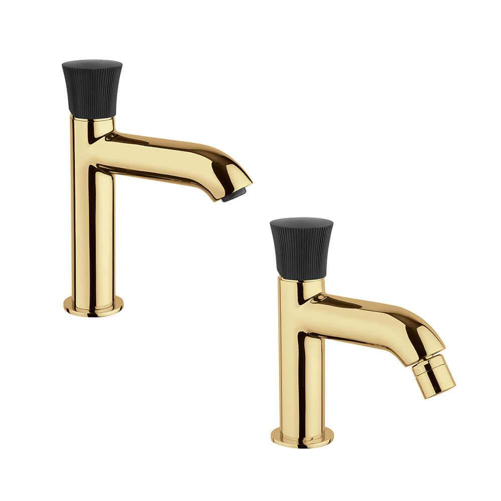 Coppia rubinetti lavabo e bidet oro spazzolato Jacuzzi serie Illumina per piletta click clack Arcshop