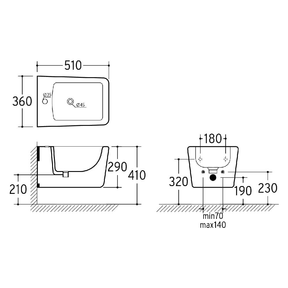Bidet sospeso forma squadrata Levanzo