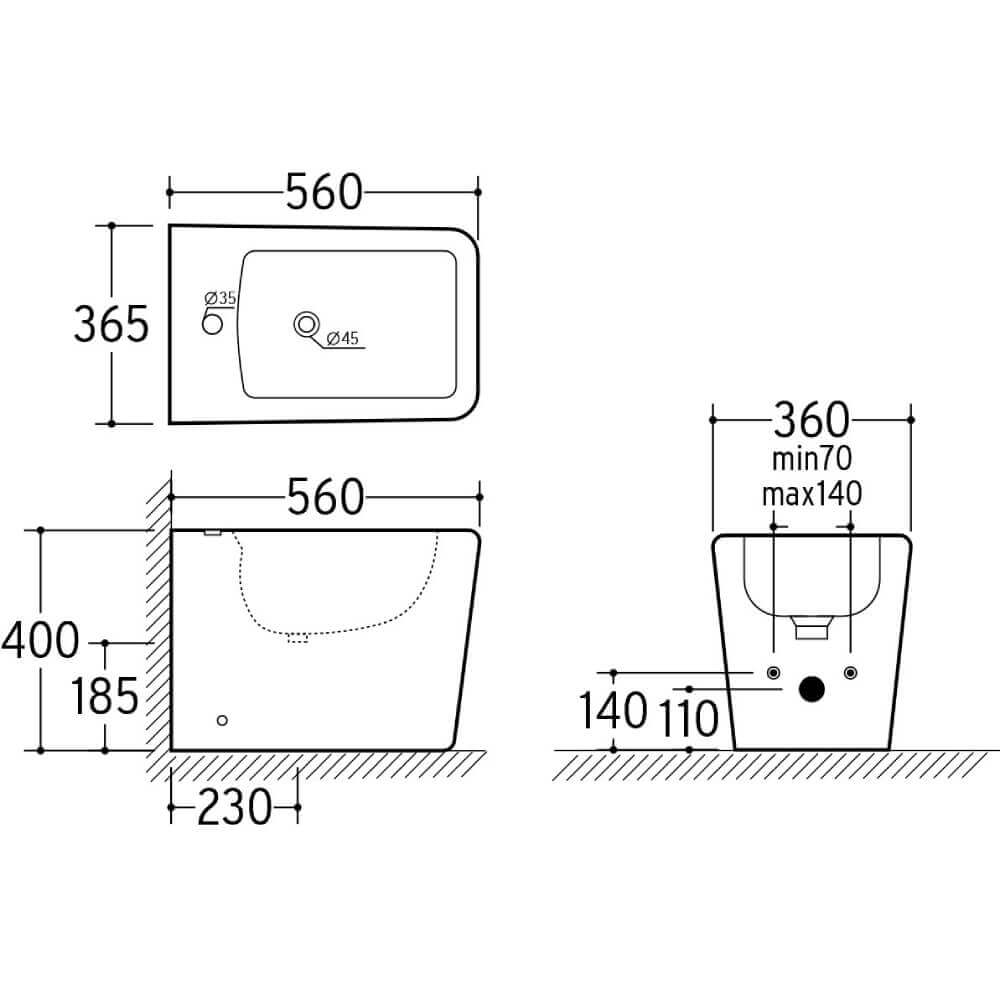 Bidet filo muro design squadrato mod. Levanzo Arcshop