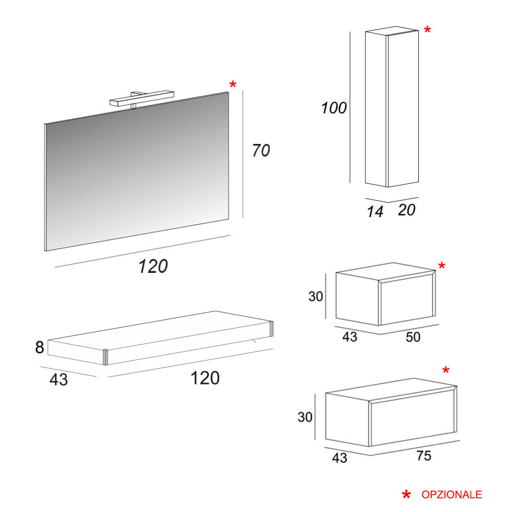 Mensolone bagno bianco opaco 120 cm Arcshop