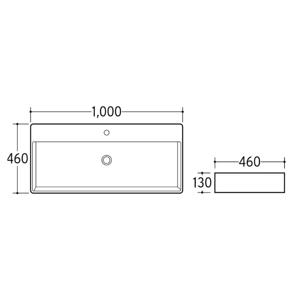 Lavabo da appoggio o sospeso 100 cm squadrato con foro rubinetto