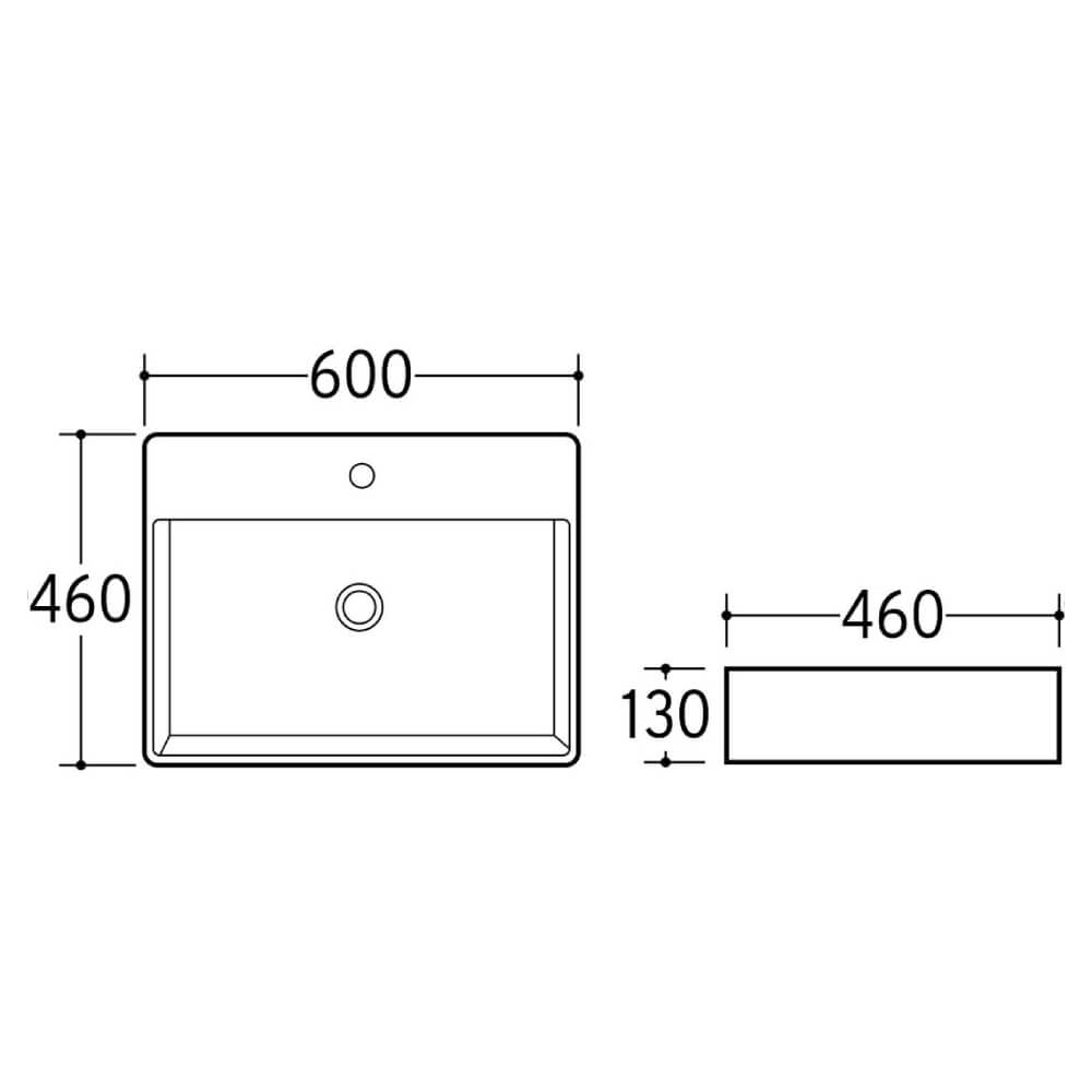 Lavabo da appoggio o sospeso 60 cm squadrato con foro rubinetto
