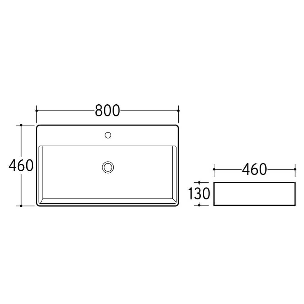 Lavabo da appoggio o sospeso 80 cm squadrato con foro rubinetto