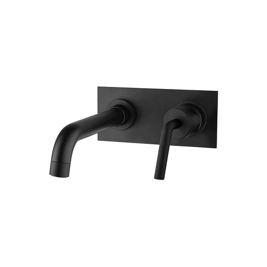 Miscelatore lavabo a muro con piastra nero opaco serie Lumos Jacuzzi Rubinetteria Arcshop