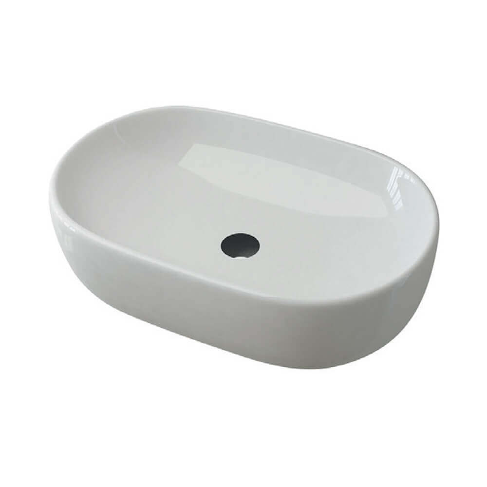 Lavabo da appoggio ovale ceramica bianco lucido 60 cm