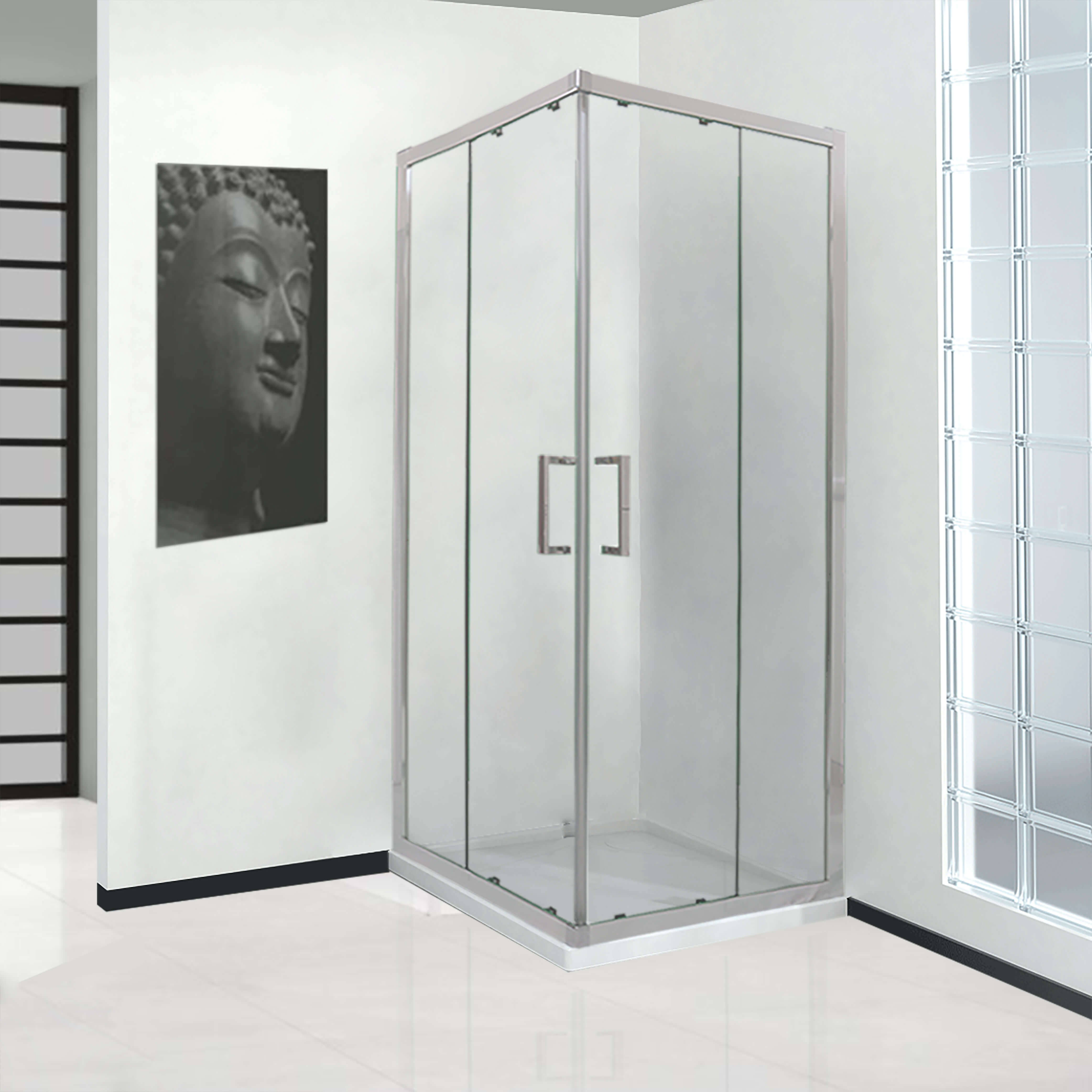 Cabina doccia due lati 90X90 regolabile lastra cristallo 6 mm e profilo flat alluminio cromo h 195 Arcshop