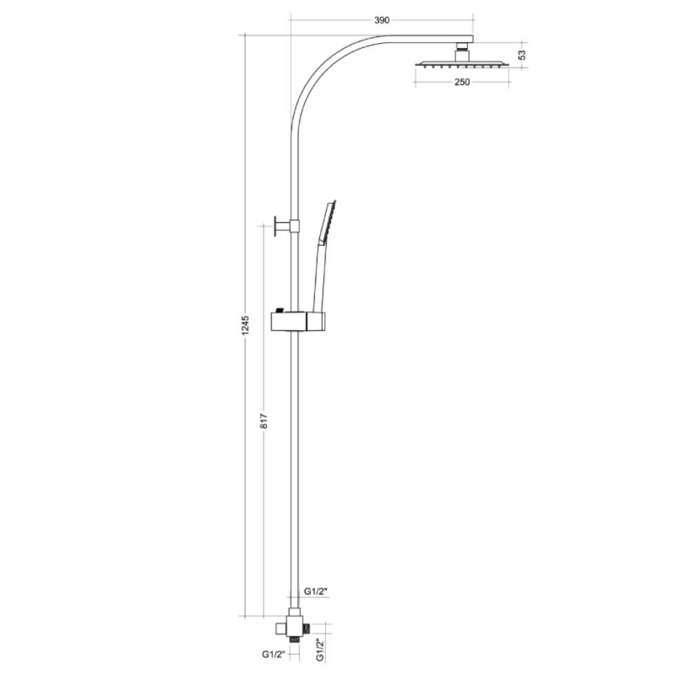 Colonna doccia a sezione rettangolare con deviatore doccetta anticalcare soffione INOX 25X25