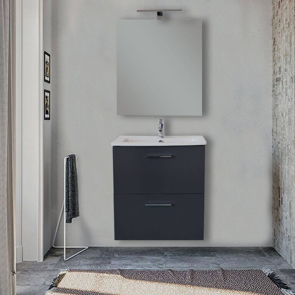 Mobile bagno 60 cm Vitra Antracite con specchio e lampada Led Arcshop