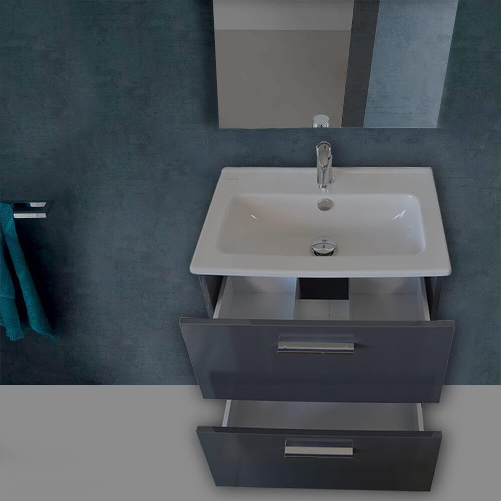 Mobile bagno 60 cm Vitra Antracite con specchio e lampada Led Arcshop