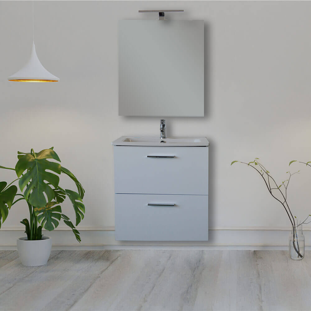 Mobile bagno Vitra 60 cm bianco salvaspazio con specchio e lampada Led Arcshop