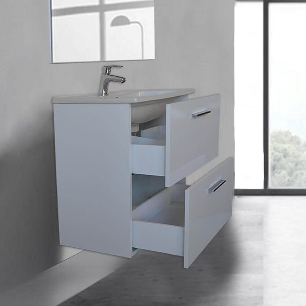 Mobile bagno Vitra 60 cm bianco salvaspazio con specchio e lampada Led Arcshop