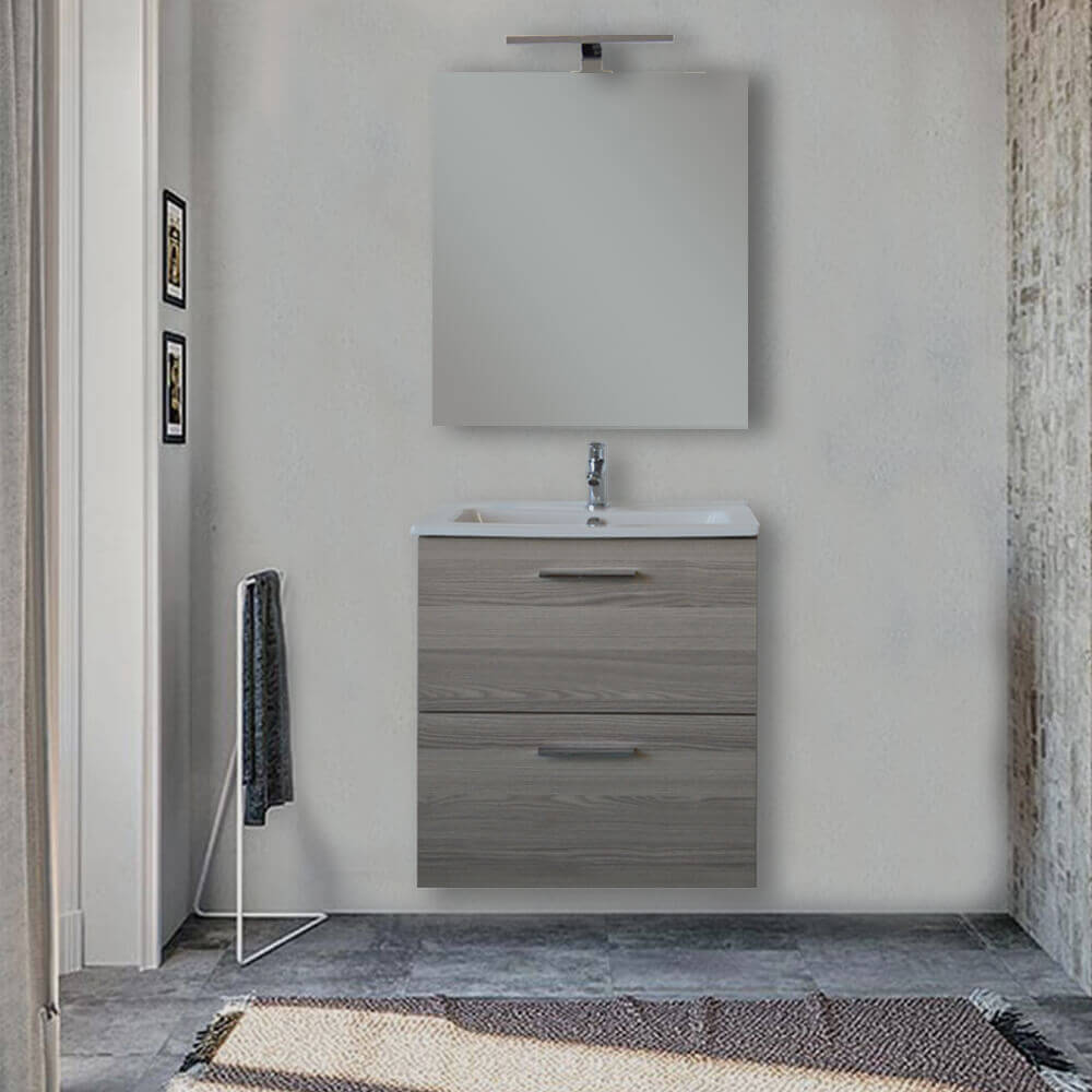 Mobile bagno Vitra 60 cm rovere scuro con specchio e lampada Led Arcshop