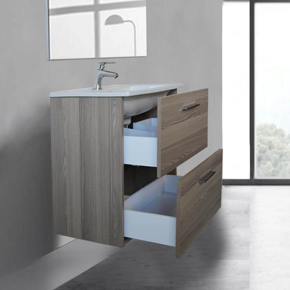 Mobile bagno Vitra 60 cm rovere scuro con specchio e lampada Led Arcshop