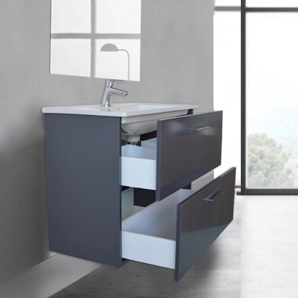 Mobile bagno Vitra 80 cm Antracite con specchio e lampada Led Arcshop