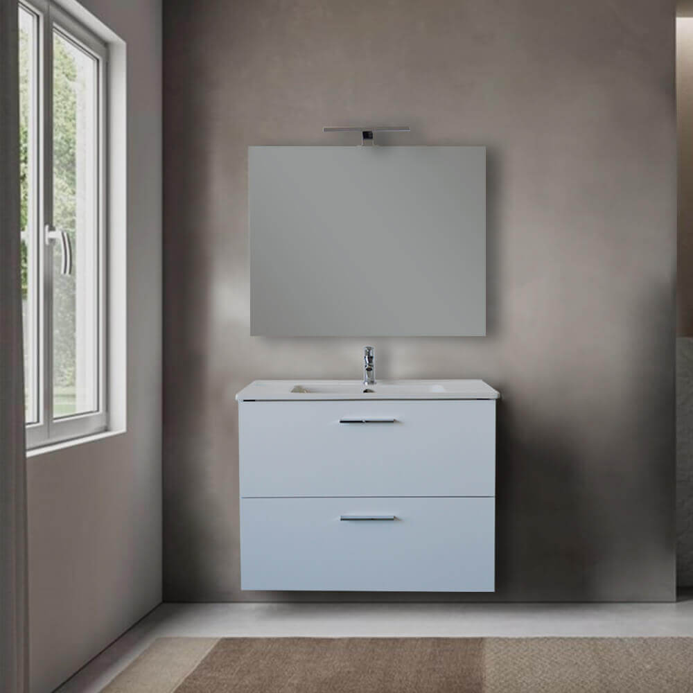 Mobile bagno 80 cm Vitra bianco con specchio e lampada Led Arcshop