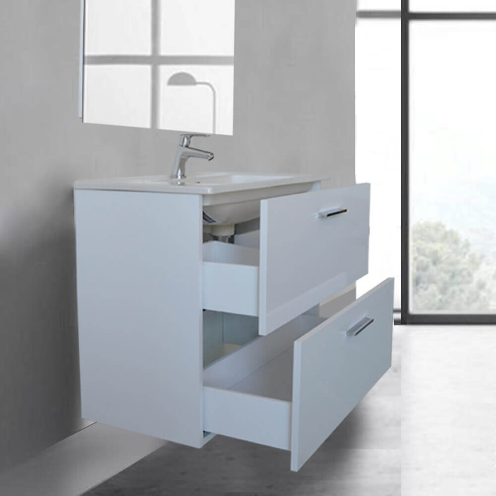 Mobile bagno 80 cm Vitra bianco con specchio e lampada Led Arcshop