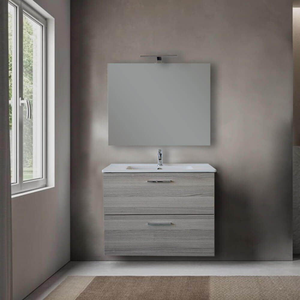Mobile bagno 80 cm Vitra rovere scuro con specchio e lampada Led Arcshop