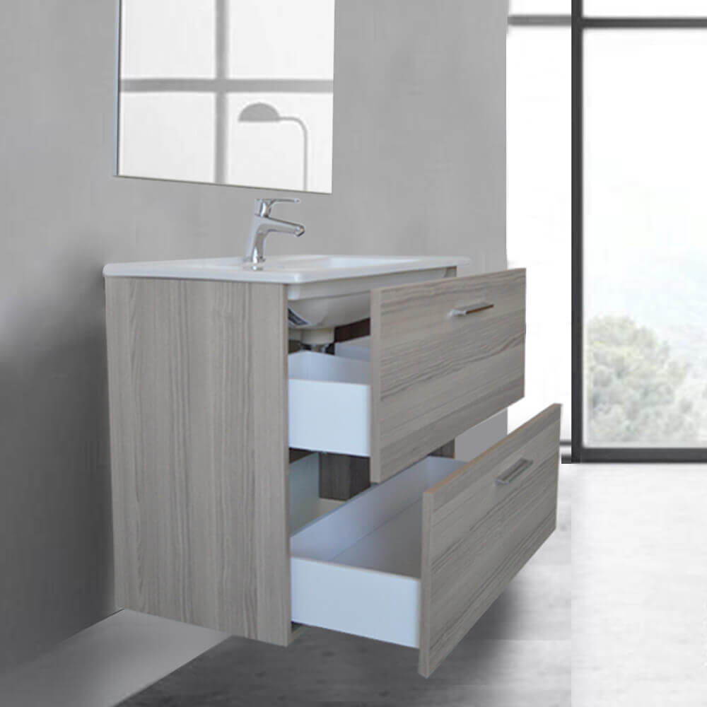 Mobile bagno 80 cm Vitra rovere scuro con specchio e lampada Led Arcshop