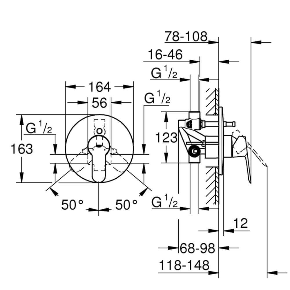 Grohe Bauedge - Miscelatore cromo doccia con deviatore corpo incasso 29079000 Arcshop