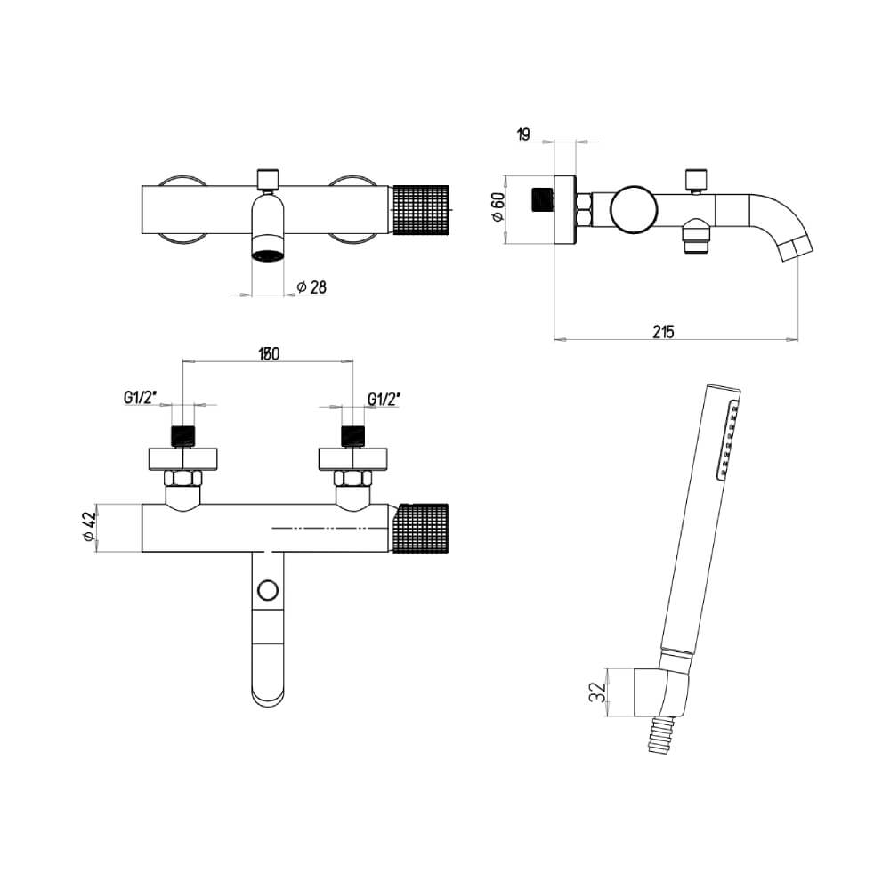 Miscelatore gruppo vasca con kit doccia Jacuzzi Rubinetteria Armonia Grip - Arcshop