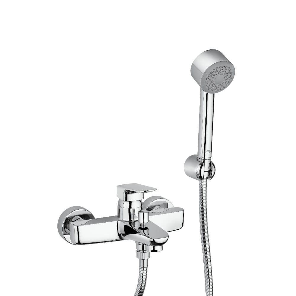 Miscelatore gruppo vasca con kit doccia forma quadra cromo