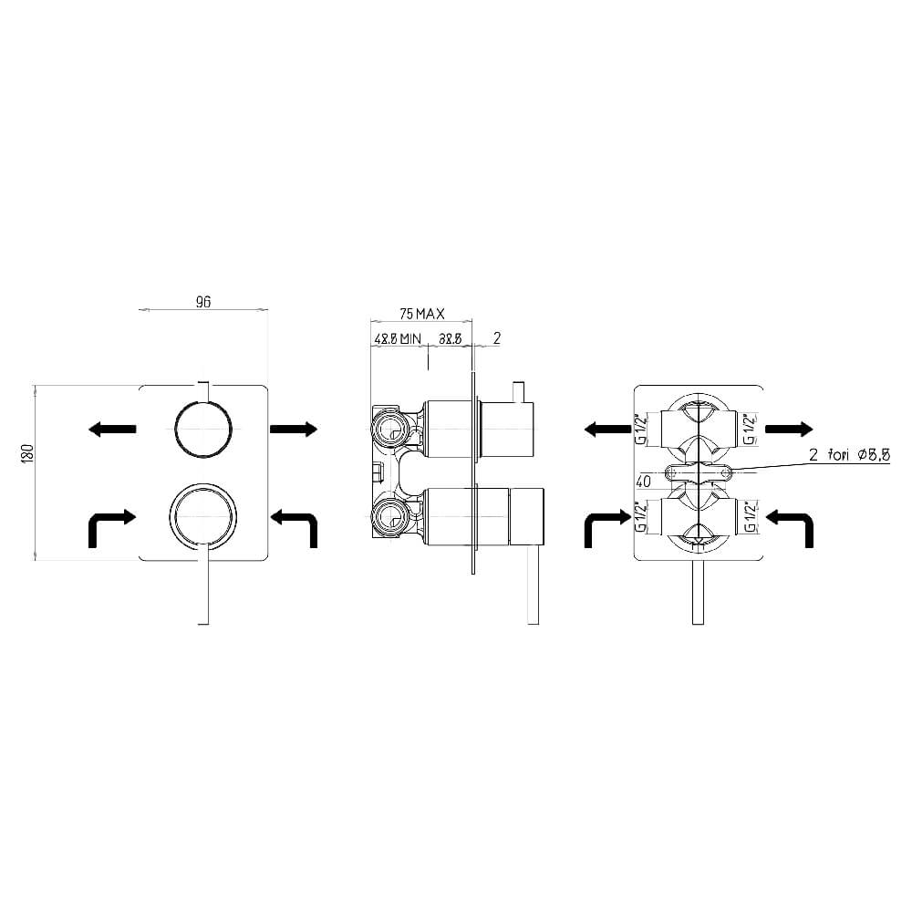 Set miscelatori incasso doccia con deviatore lavabo a muro e bidet forma tonda cromo - Arcshop