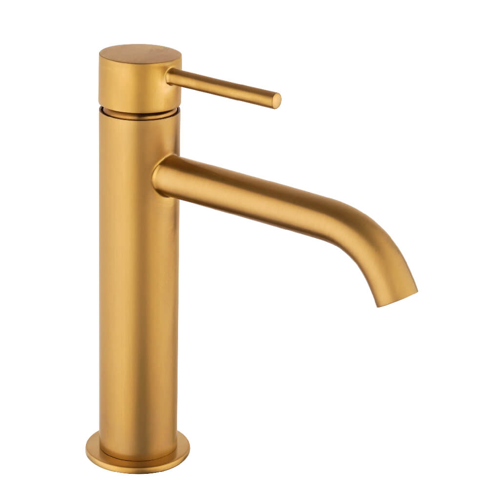 Miscelatore lavabo con piletta Click Clack INCLUSA forma tonda oro spazzolato - Arcshop