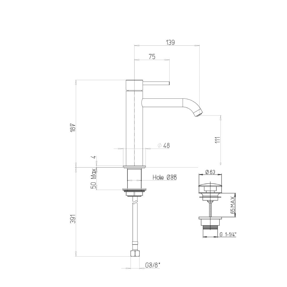 Miscelatore lavabo con piletta Click Clack INCLUSA forma tonda oro spazzolato - Arcshop