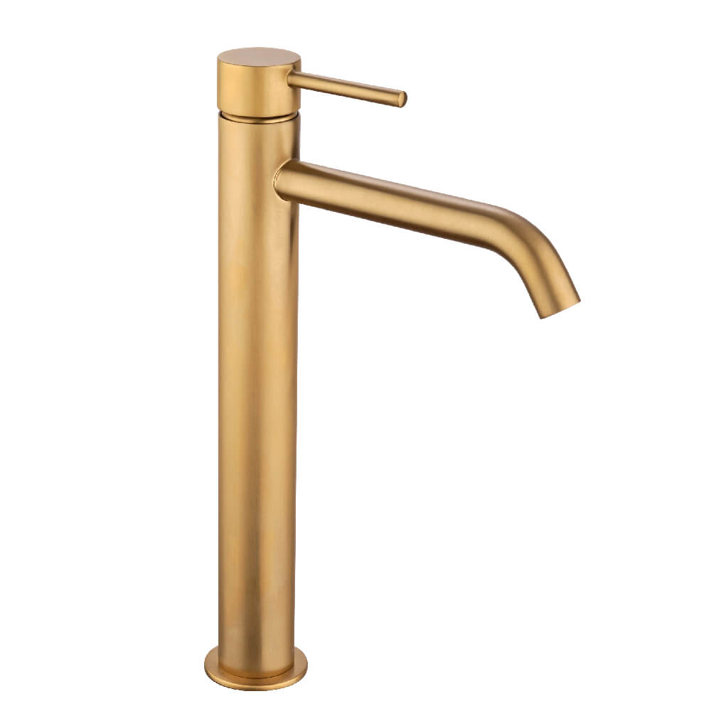 Set miscelatori gruppo vasca lavabo alto e bidet con piletta click clack INCLUSA forma tonda oro spazzolato - Arcshop