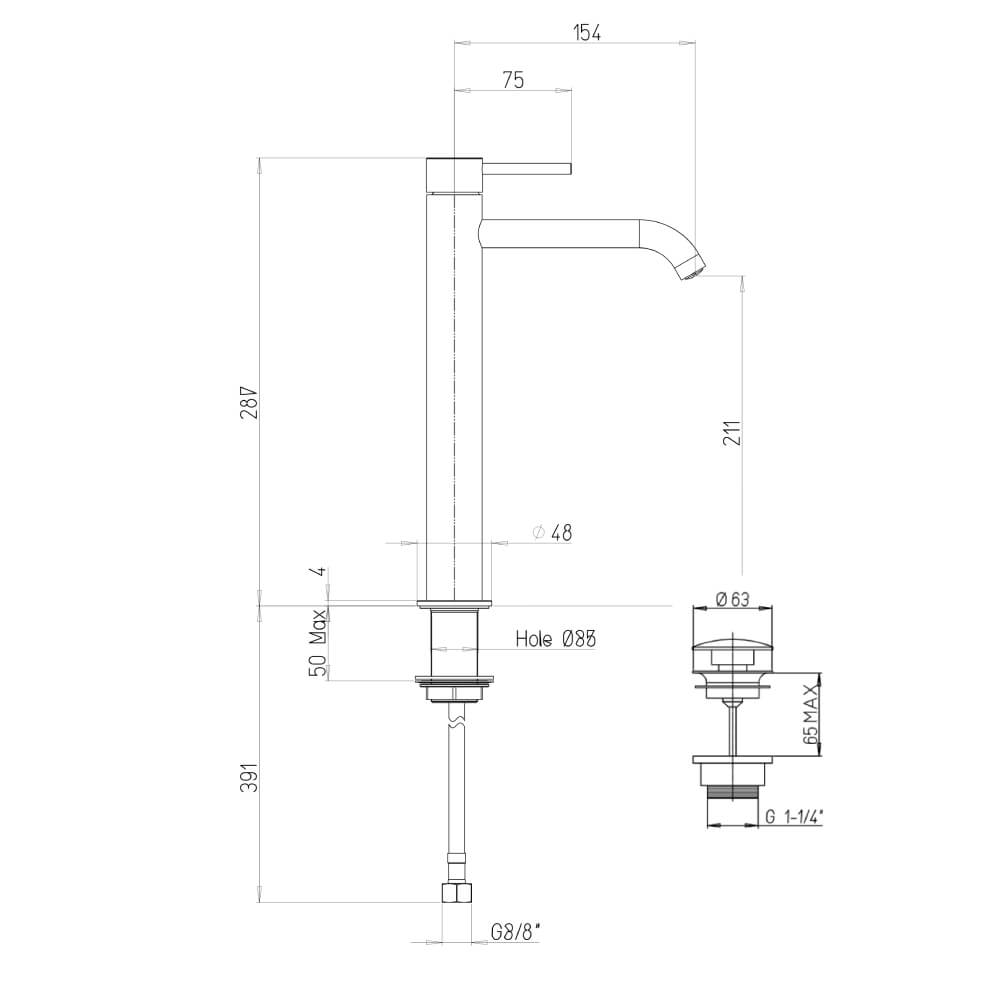 Set miscelatori incasso doccia con deviatore lavabo alto e bidet con piletta click clack INCLUSA forma tonda cromo - Arcshop