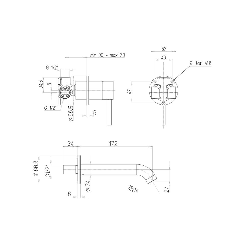 Set miscelatori incasso doccia con deviatore lavabo a parete e bidet con piletta click clack INCLUSA forma tonda oro spazzolato - Arcshop