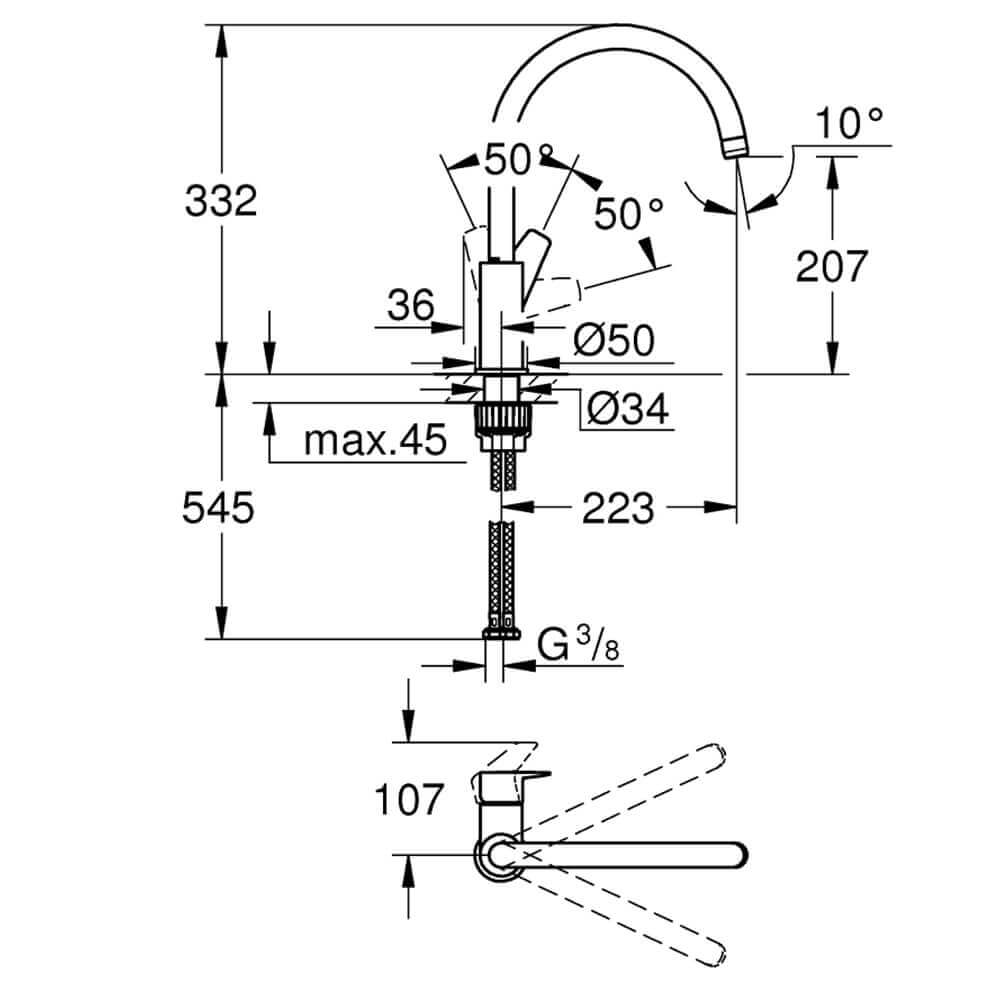 Grohe Bauedge miscelatore monocomando lavello per cucina bocca alta girevole 31367001 Arcshop