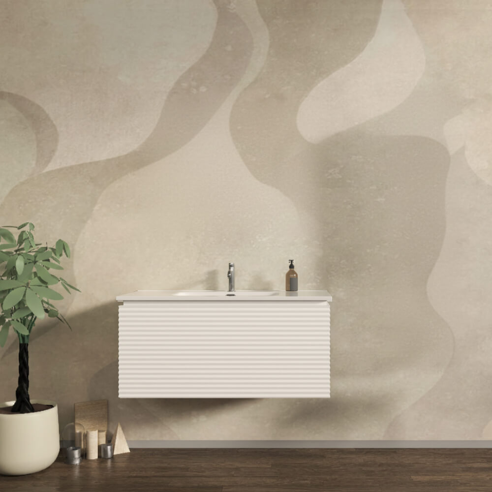 Mobile da bagno sospeso 100 cm cannettato orizzontale Bianco opaco - Malaga