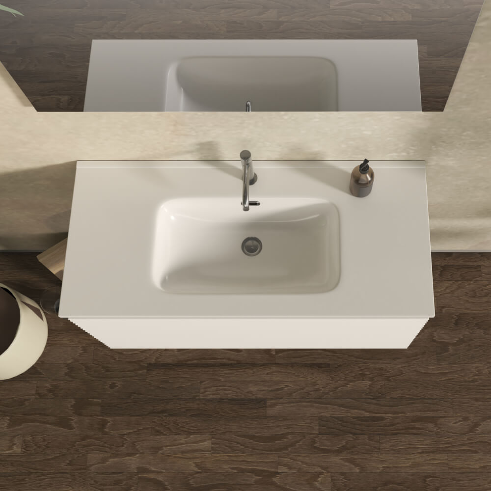 Mobile da bagno sospeso 100 cm cannettato orizzontale Bianco opaco - Malaga