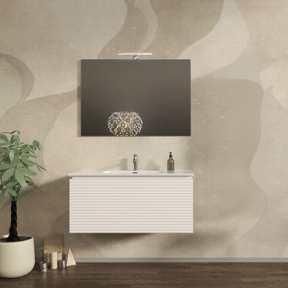 Mobile da bagno sospeso 100 cm cannettato orizzontale Bianco opaco - Malaga Arcshop