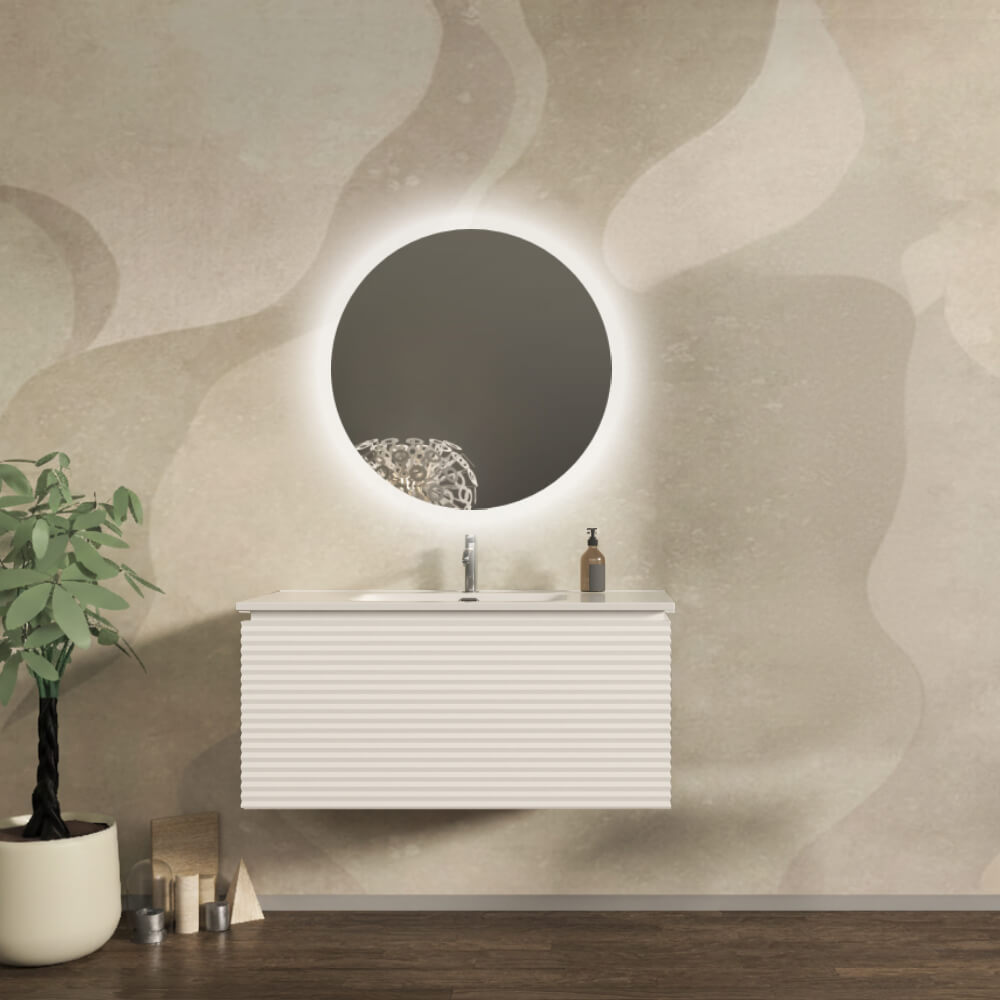 Mobile da bagno sospeso 100 cm cannettato orizzontale Bianco opaco - Malaga Arcshop