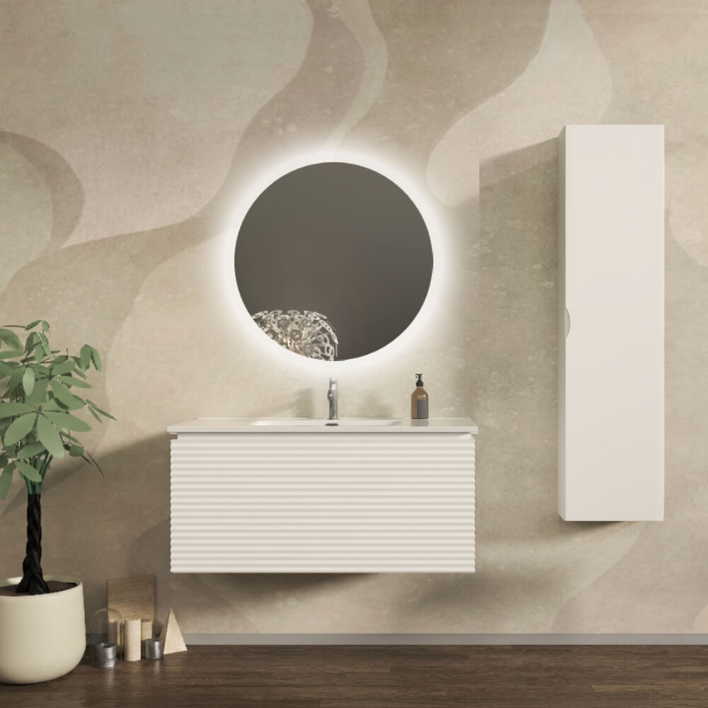 Mobile da bagno sospeso 100 cm cannettato orizzontale Bianco opaco - Malaga Arcshop