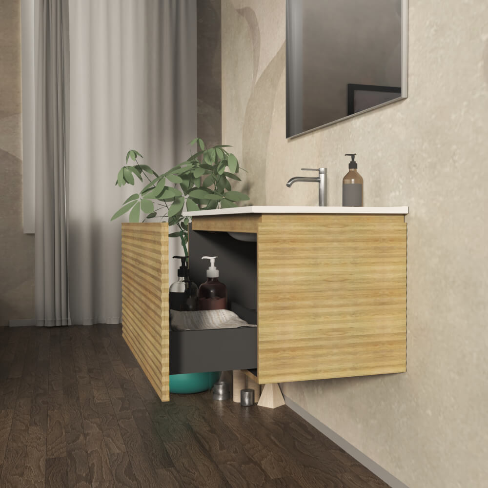 Mobile bagno 100 cm cannettato orizzontale sospeso rovere tabacco - Malaga Arcshop