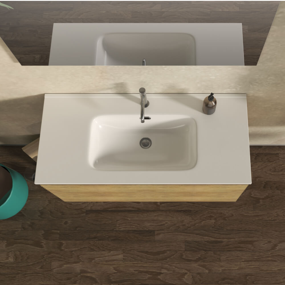 Mobile bagno 100 cm cannettato orizzontale sospeso rovere tabacco - Malaga