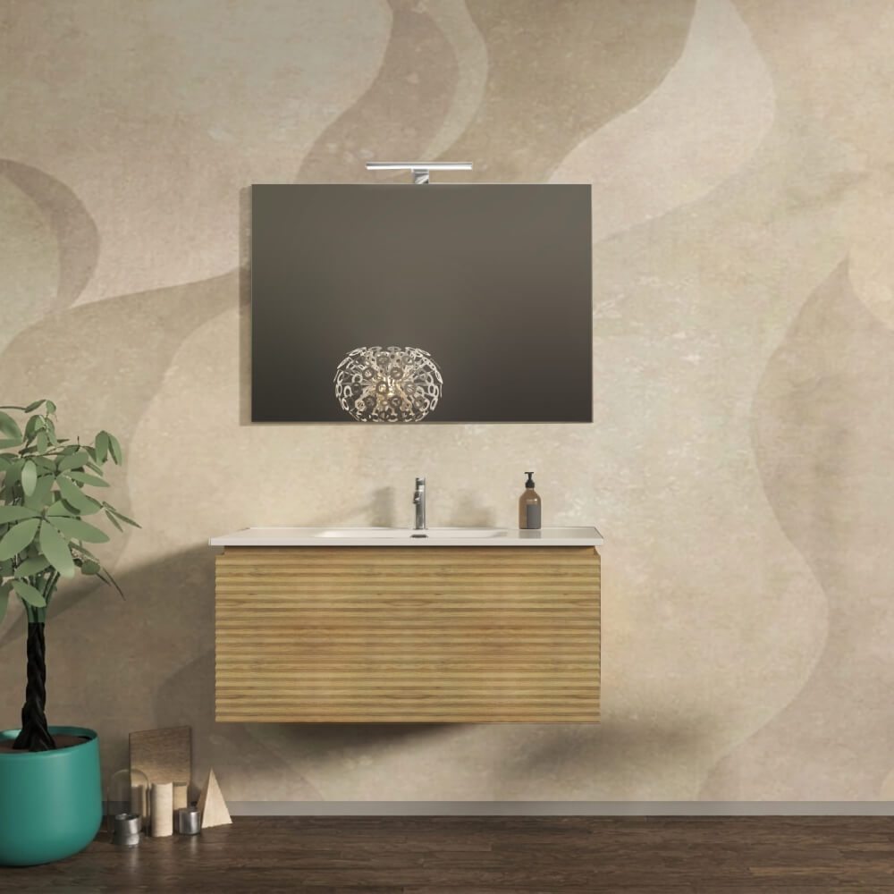 Mobile bagno 100 cm cannettato orizzontale sospeso rovere tabacco - Malaga