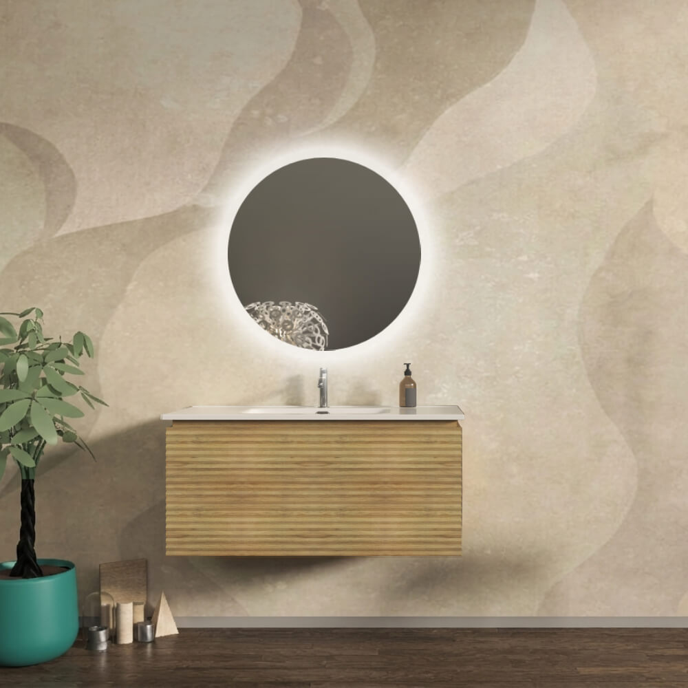 Mobile bagno 100 cm cannettato orizzontale sospeso rovere tabacco - Malaga