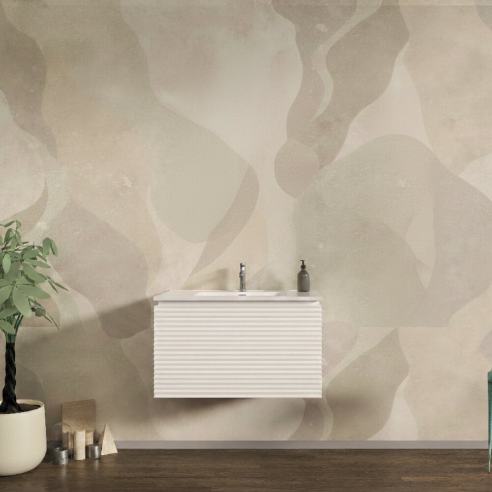 Mobile da bagno 80 cm cannettato orizzontale su tre lati sospeso bianco opaco - Malaga